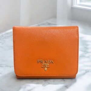 Prada Saffiano Leather Bifold Wallet - Orange